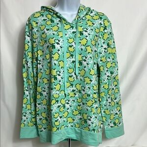 Crown & Ivy Women’s Size Large Green Yellow Pullover Seashell Beach Hoodie Top
